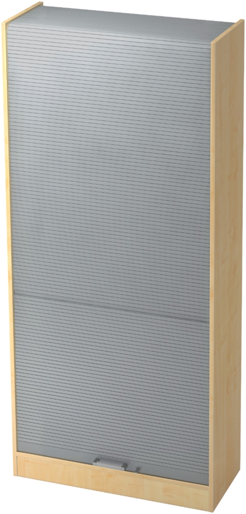 bümö Rollladenschrank in Ahorn/Silber mit Chromgriff - Vertikal Jalousieschrank 90 cm breit, Aktenschrank abschließbar, Büroschrank für Ordner & Co, SET90-3-S-CE Bild 1