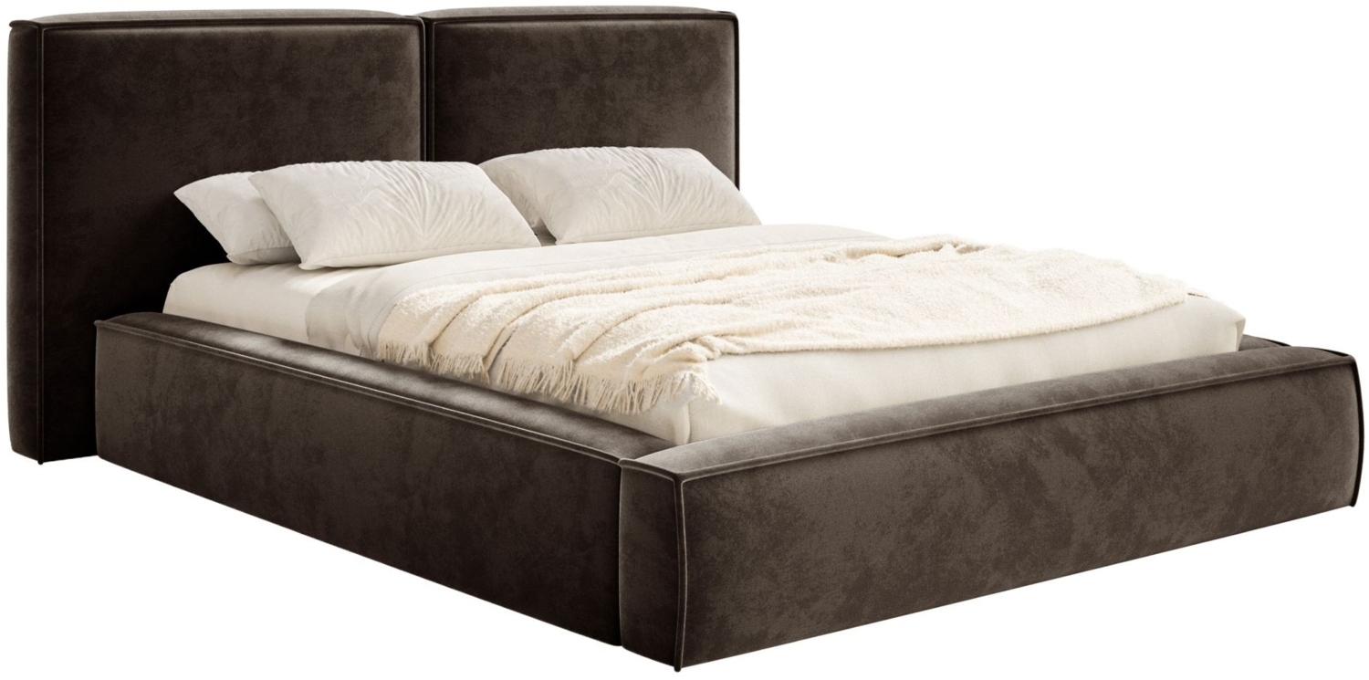Selsey 'Tilves' Polsterbett 200x200 mit Bettkasten, Lattenrost, Velours, braun Bild 1