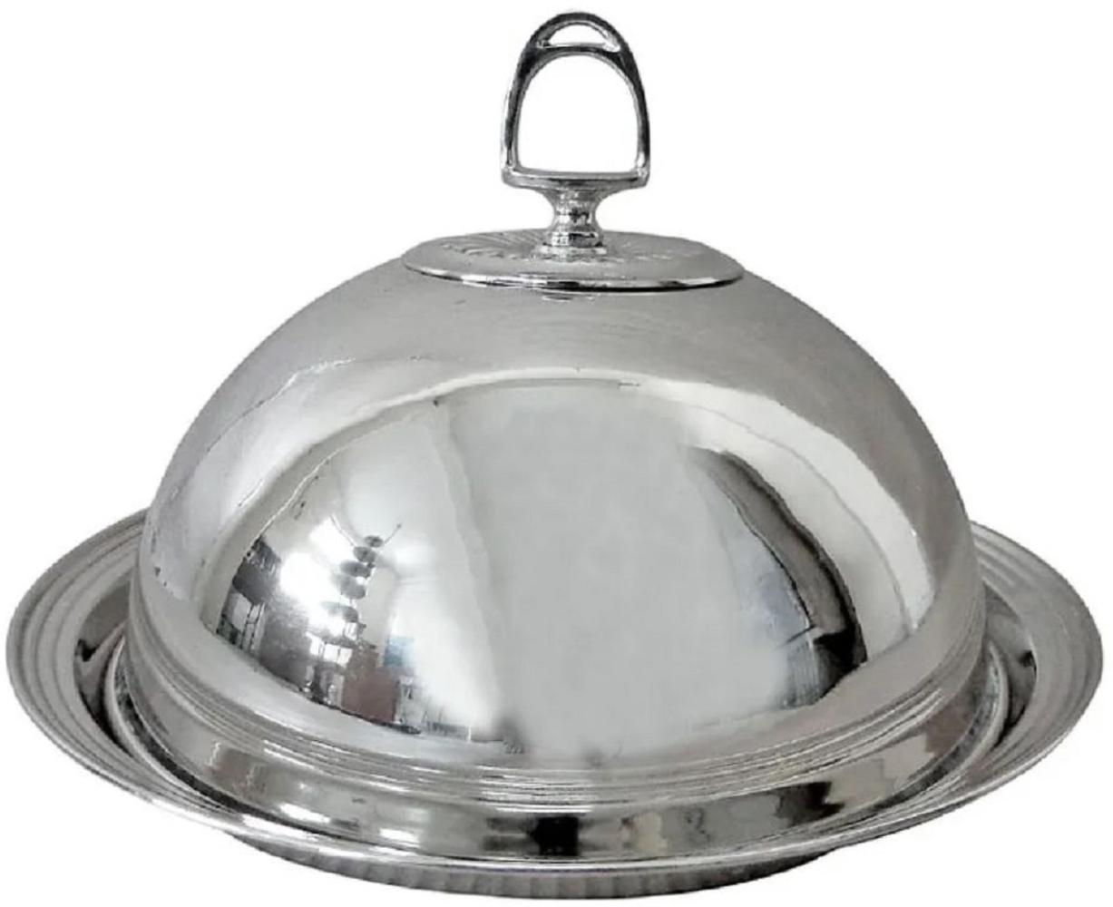 Casa Padrino Jugendstil Servierschale mit Deckel Silber Ø 30 x H. 19 cm - Rundes Messing Serviertablett - Gastronomie Accessoires - Restaurant Accessoires - Hotel Accessoires Bild 1