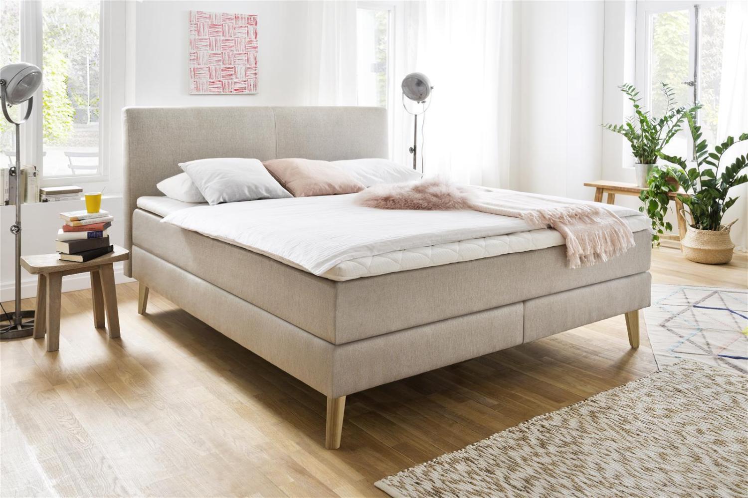 Boxspringbett >Greta< in beige aus Stoffbezug - 163x114x213cm (BxHxT) Bild 1