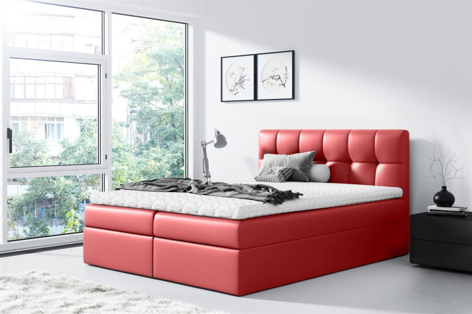 Boxspringbett Schlafzimmerbett CARMEN 120x220cm Kunstleder Rot Bild 1