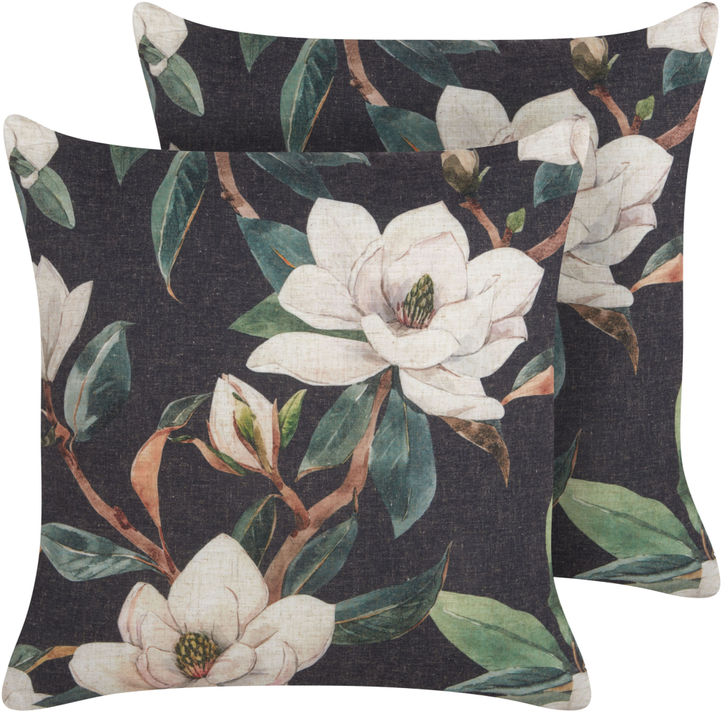 Kissen 2er Set ZAHRIYE 45 x 45 cm Blumenmuster Schwarz Bild 1