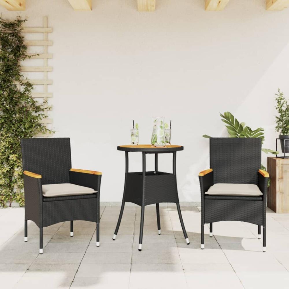 vidaXL 3-tlg. Garten-Essgruppe mit Kissen Schwarz Poly Rattan Akazie 3278717 Bild 1