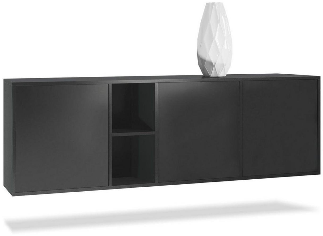 Vladon Kommode Cuba - Schwarz matt/Schwarz matt - Modernes Sideboard für Ihr Wohnbereich - (BxHxT) 182x53x35 cm Bild 1