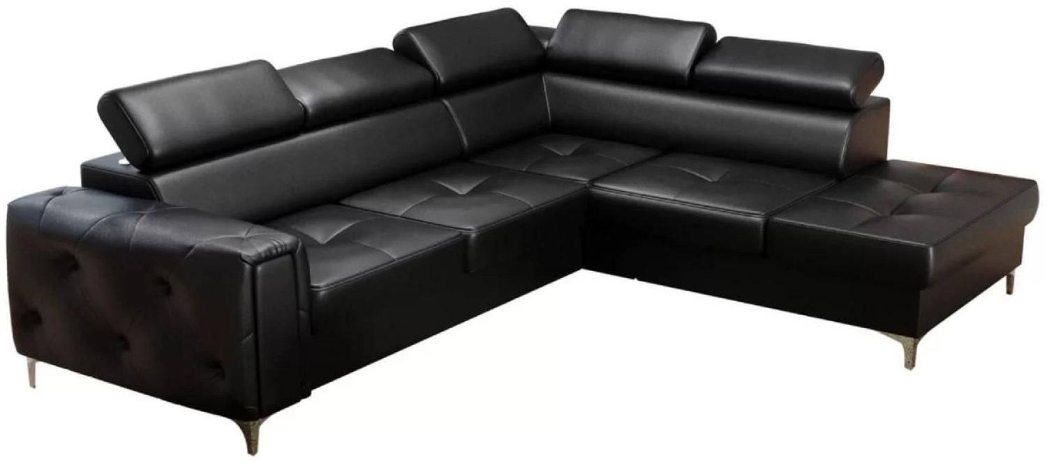 Casa Padrino Luxus Leder Ecksofa Schwarz / Silber 255 x 225 x H. 78-99 cm - Naturleder Wohnzimmer Sofa mit verstellbaren Kopfstützen - Wohnzimmer Möbel - Leder Möbel - Luxus Möbel Bild 1