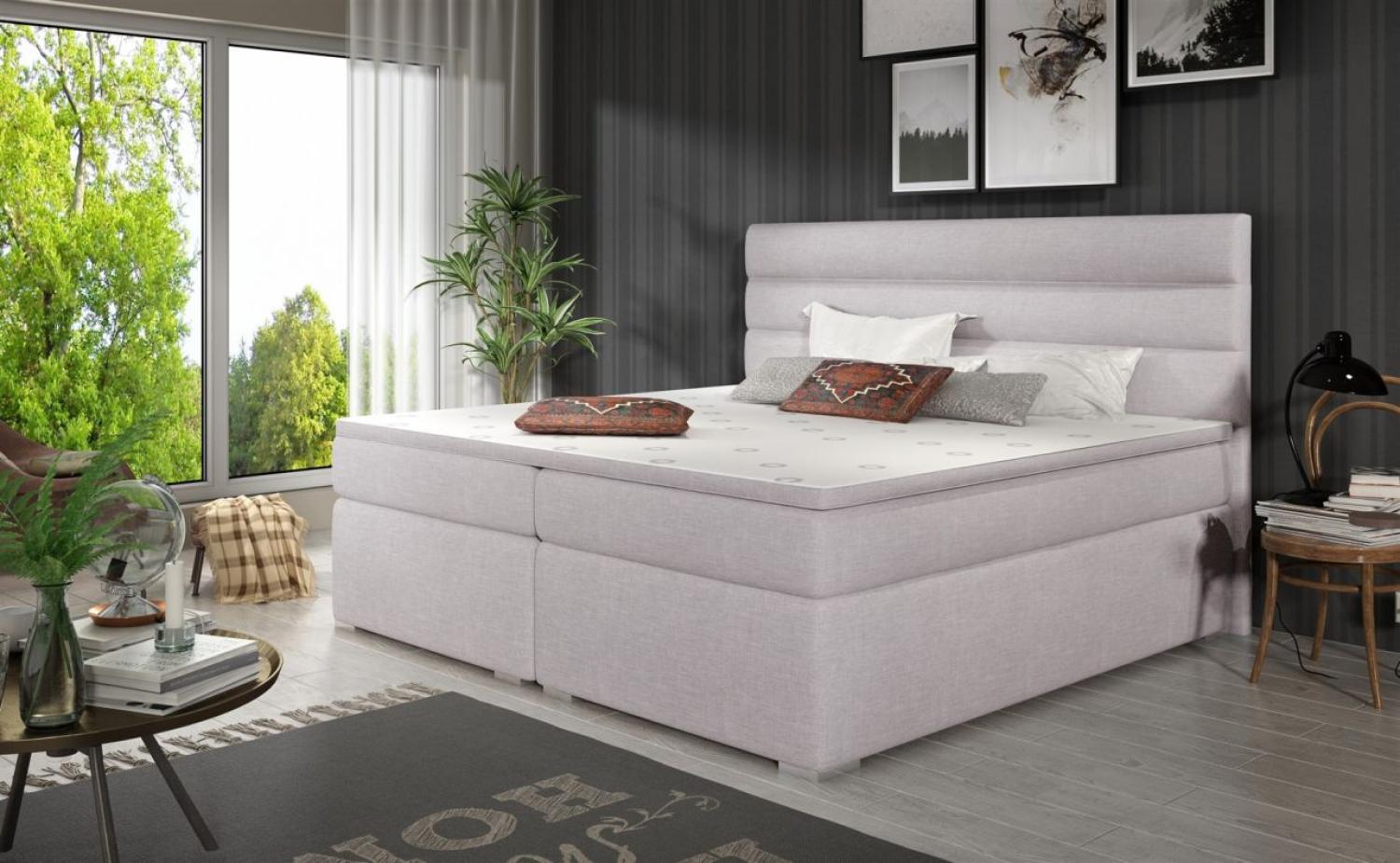 Boxspringbett Schlafzimmerbett FESTO 140x200 cm Stoff Sawana Hellgrau Bild 1