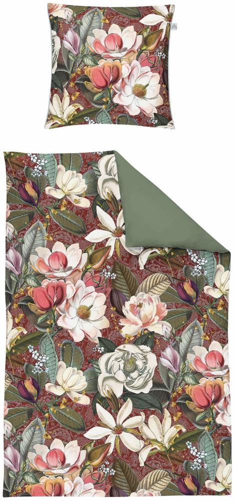 Irisette Juwel Mako-Satin Bettwäsche 155x220 Blüten Magnolie Wende grau 8842-60 Bild 1