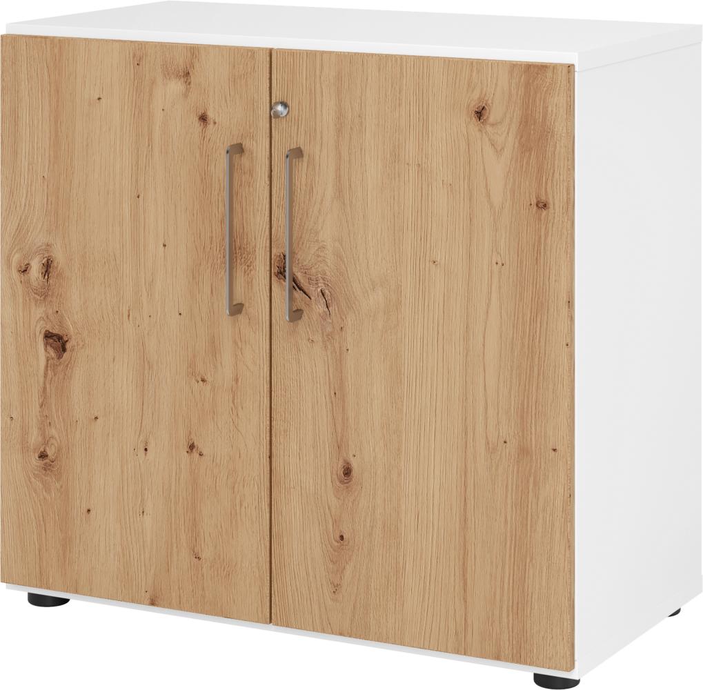 bümö® smart Aktenschrank abschließbar für 2 Ordnerhöhen in Weiß/Asteiche Bild 1