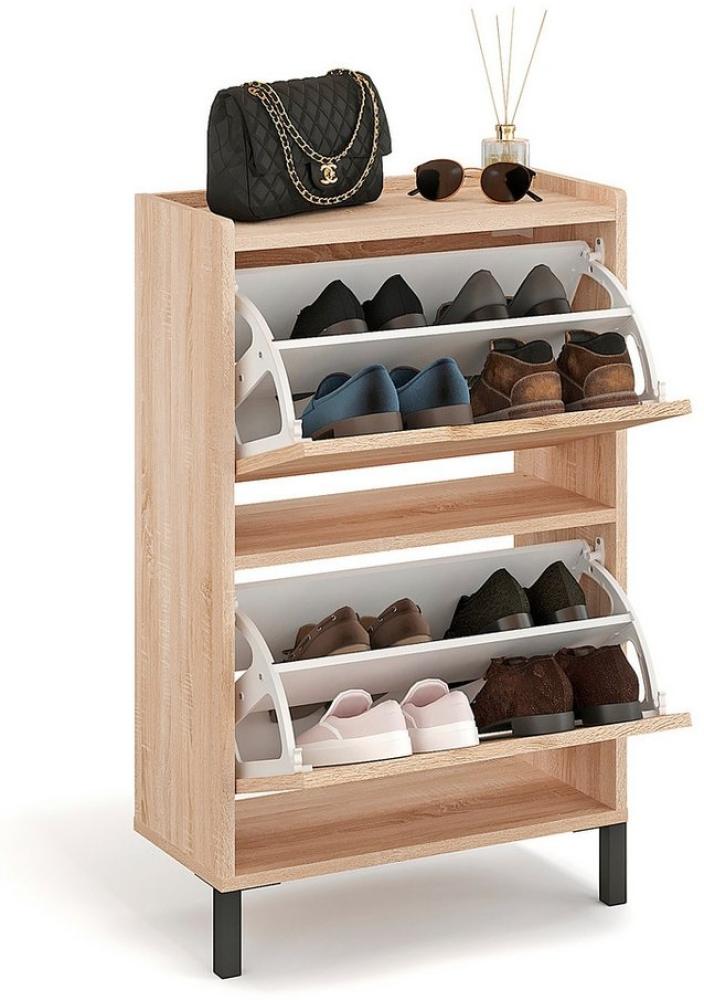 KOMTO Schuhschrank Madrid 2 Schmal Schuhregal Geschlossen mit 2 Klappen Schuhkipper Einfache Montage Shoe Cabinet 55 x 25 x 87 cm (BxTxH) Bild 1