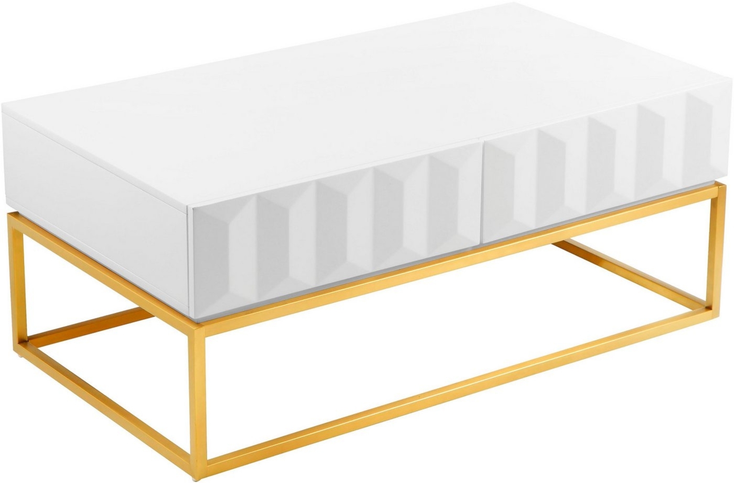 Leonique Couchtisch Alais, TOPSELLER!, OTTOs Choice, in 3D-Optik, mit zwei Schubladen und goldfarbenem Metallgestell Bild 1
