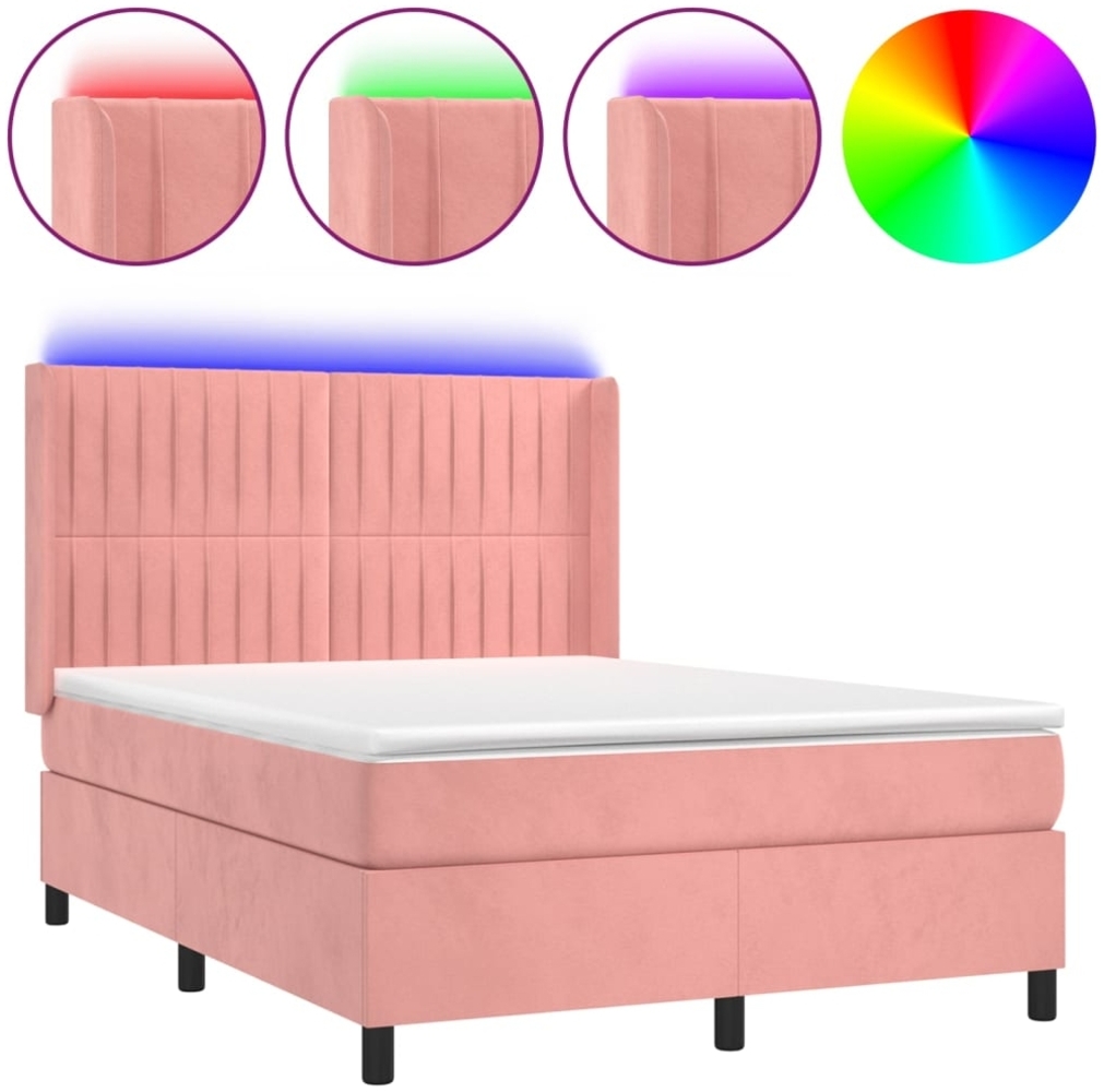 vidaXL Boxspringbett mit Matratze & LED Rosa 140x200 cm Samt 3139690 Bild 1