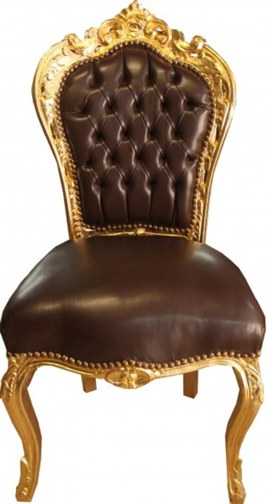 Casa Padrino Barock Esszimmer Stuhl Braun Glatt Lederoptik / Gold - Möbel Bild 1