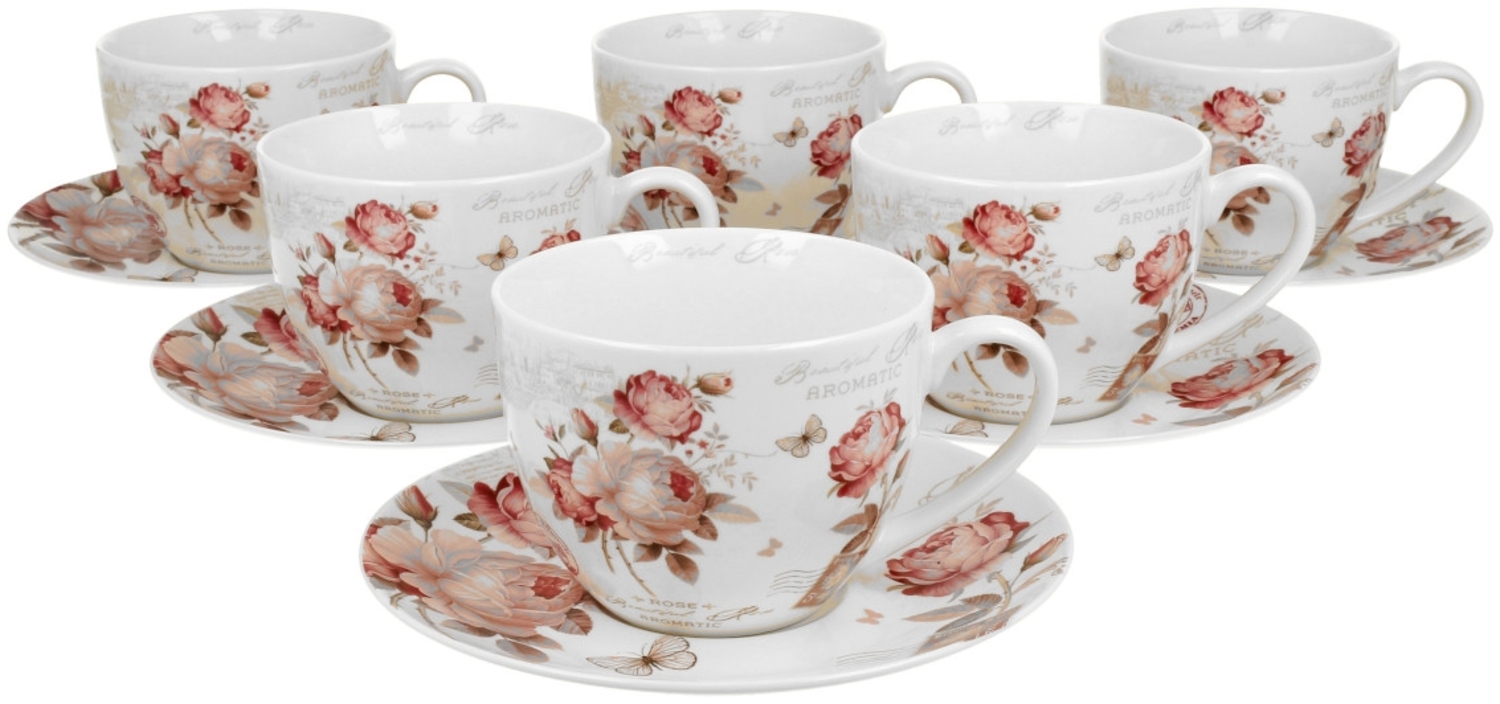 DUO FLORAL 6er-Set Tassen 220 ml SECESSION mit Untertassen, New Bone China Porzellan Bild 1