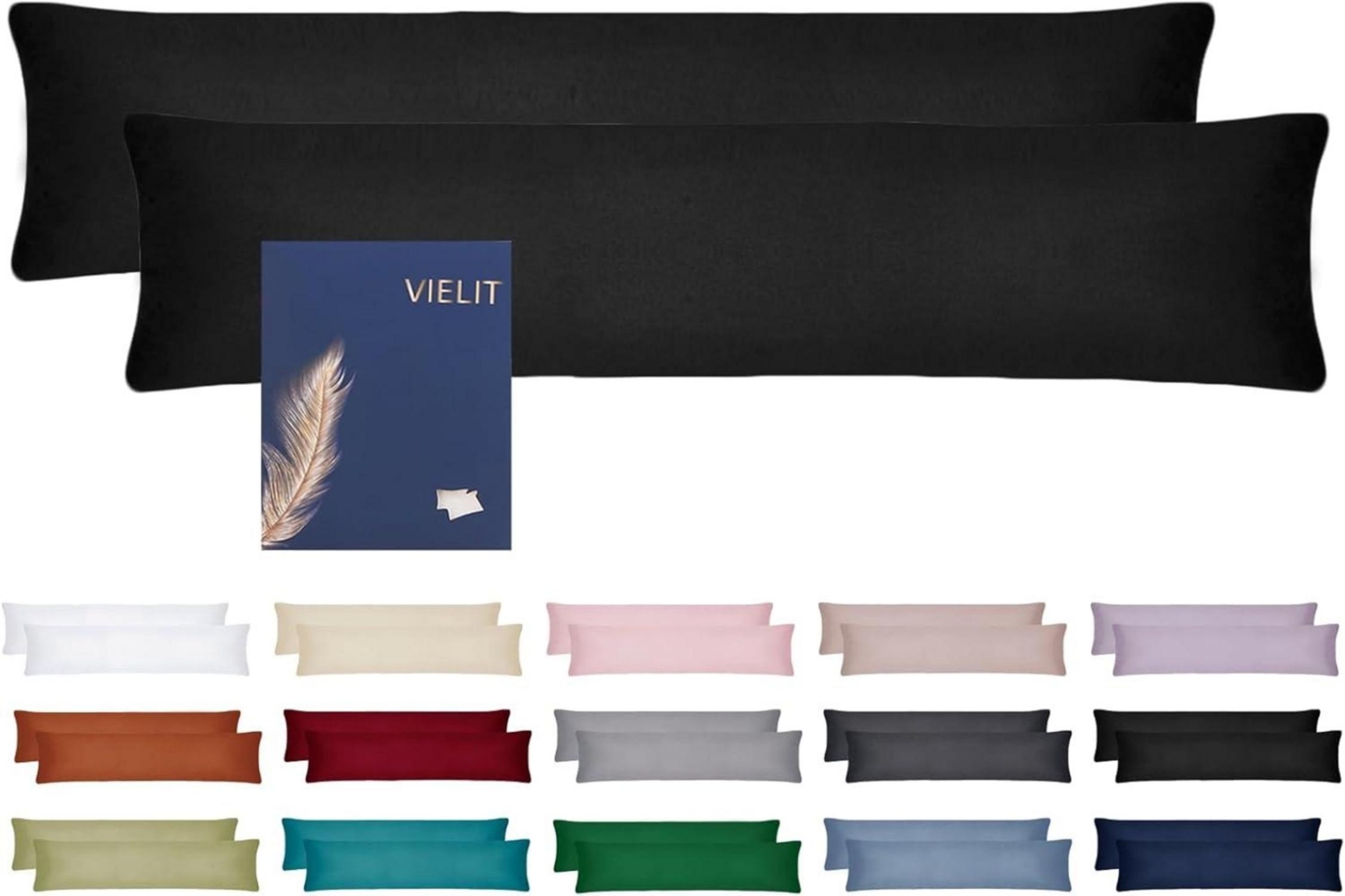Vielit Seitenschläferkissen Bezug 40x145 cm 2er Set Schwarz Weich Bild 1