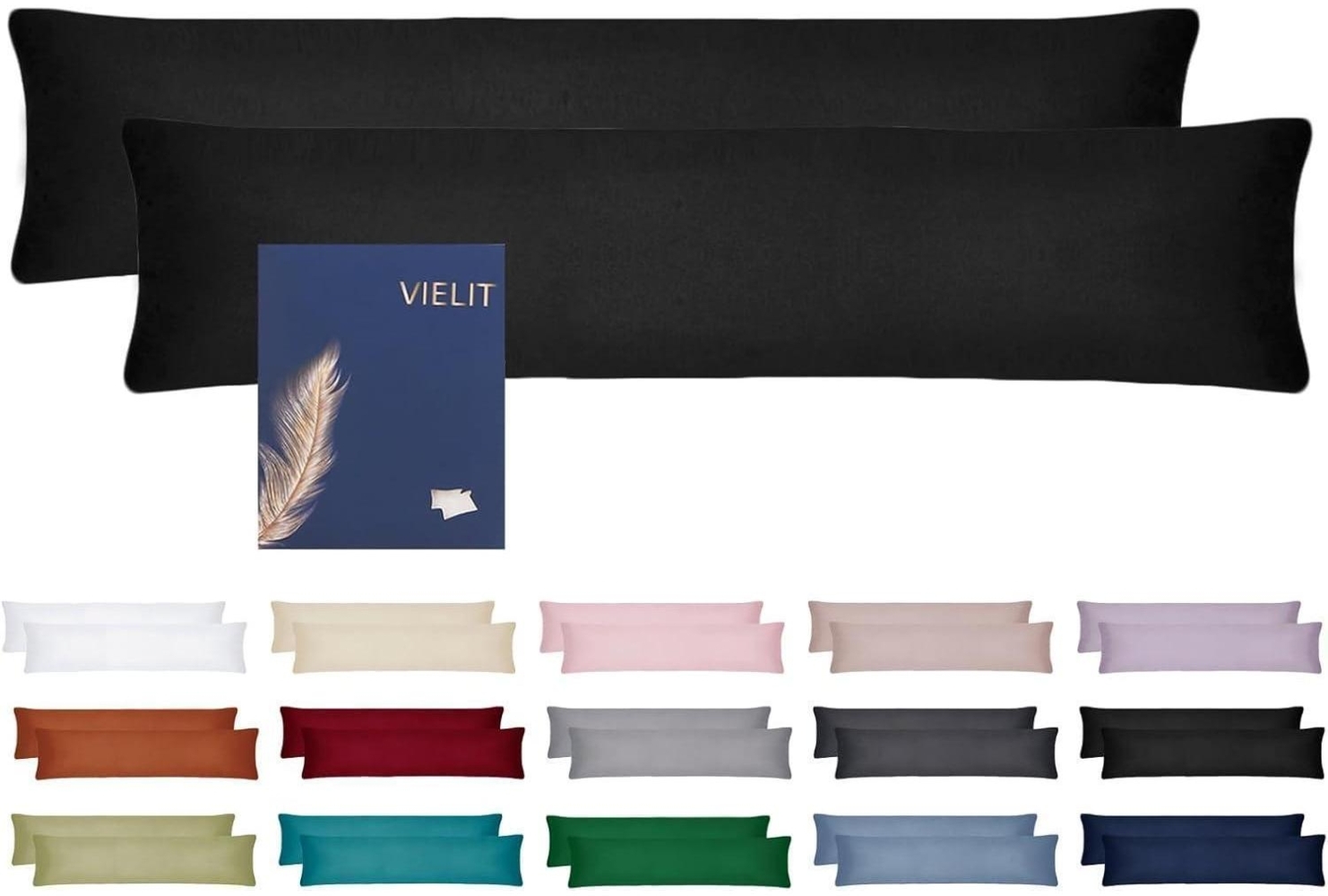Vielit Seitenschläferkissen Bezug 40x145 cm 2er Set Schwarz Weich Bild 1
