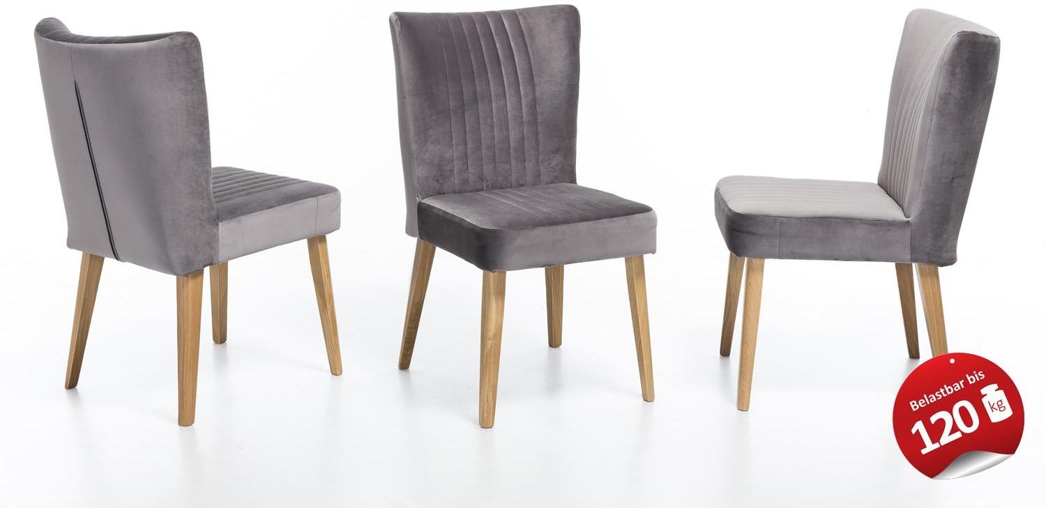 Essgruppe LYNN JAN JENNIFER Eiche massiv Stoff grau 6-teilig Bild 1