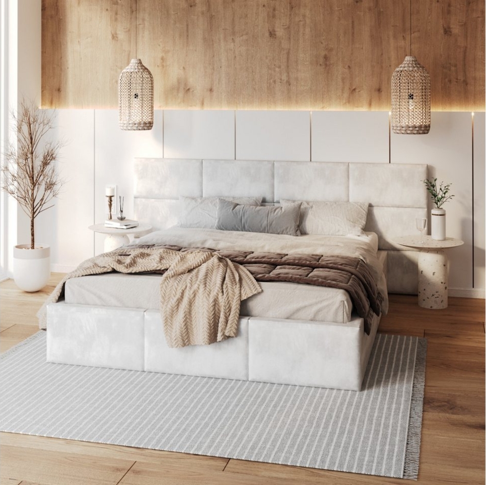 FDM Polsterbett DORIS Bettgestell 90x200, 120x200, 140x200, 160x200, 180x200 (verfügbar 90x200 120x200 140x200 160x200 180x200cm, Bettrahmen, Bett, mit großen gepolsterten Kopfteil, mit Bettkasten zum aufklappen), Hebbarer Metallrahmen, Bettkasten, ohn... Bild 1