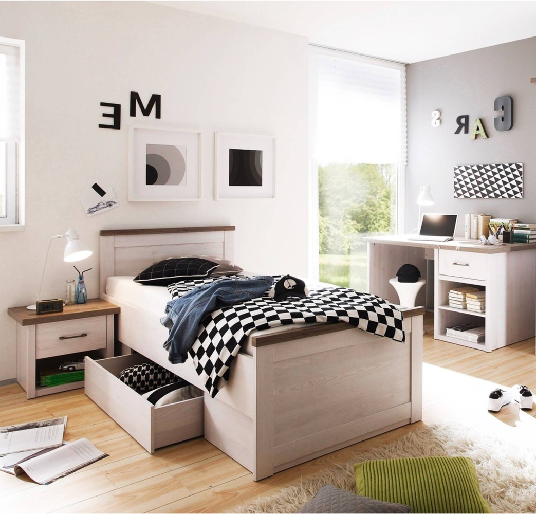 Jugendzimmer 3-tlg. LUND-78, Landhaus Stil, Pinie weiß Nb. /Trüffel Eiche Bild 1