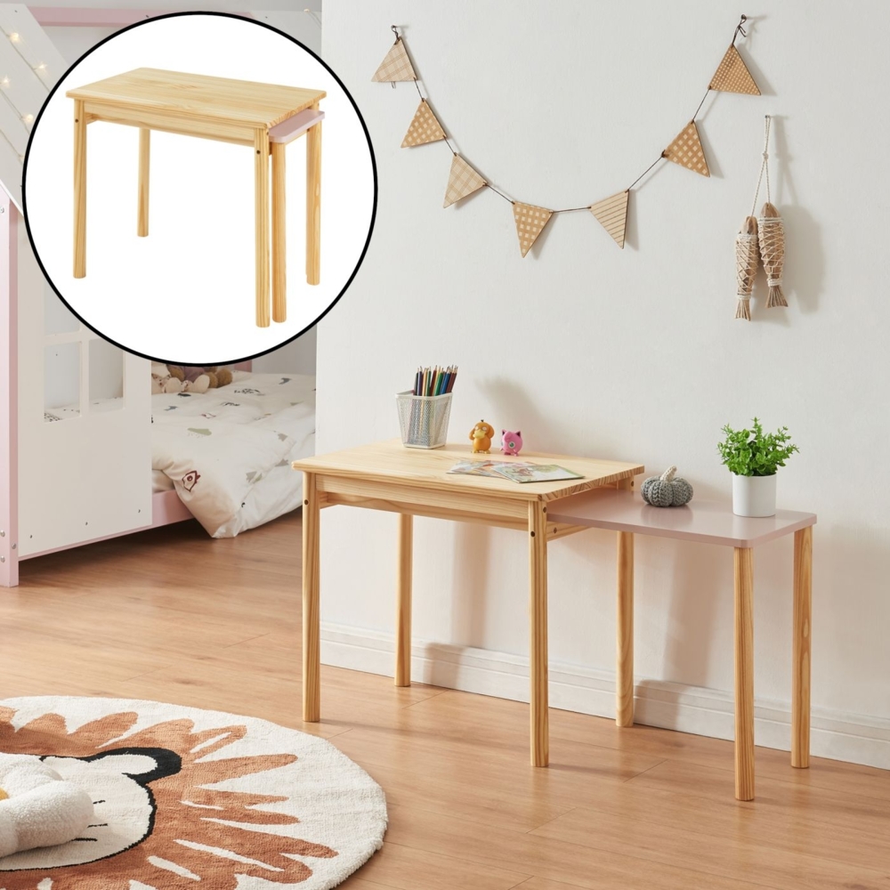 DELUKE® Kindertisch mit Stauraum FIONA - 60x38x52 Kiefernholz Zusammenschiebbar Kinder Basteltisch Maltisch Tisch für Kleinkinder Braun-Pink Bild 1