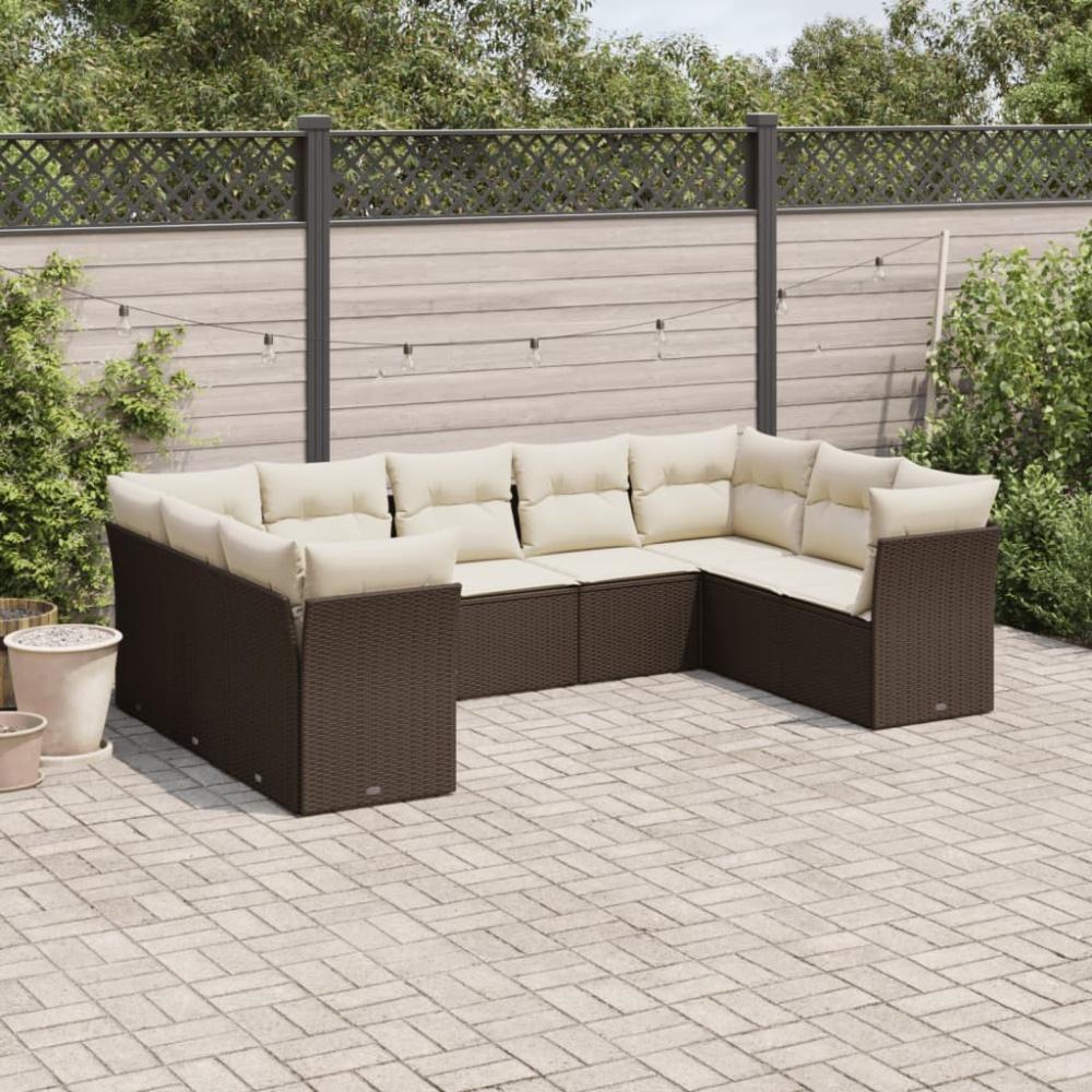 vidaXL 9-tlg. Garten-Sofagarnitur mit Kissen Braun Poly Rattan 3218133 Bild 1