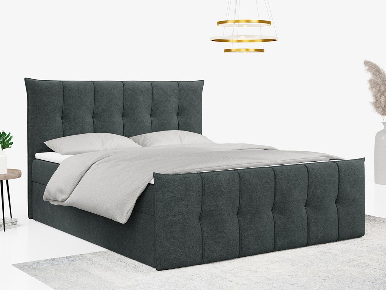 Boxspringbett, mit Fußteil, 2 Bettkästen - PREMIUM-11 - 120x200cm - Dunkelgrau Stoff - H4 Bild 1