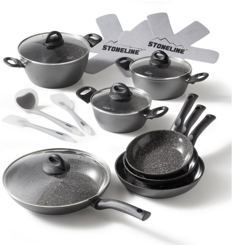 STONELINE Topf-Set, Aluminium, Keramik (Kochgeschirr-Set, 16-tlg, Kochgeschirr-Set, 3x Kochtopf, 4x Bratpfanne, 4x Glasdeckel, Zubehör), mit echten Steinpartikeln, induktionsgeeignet, Designed in Germany Bild 1