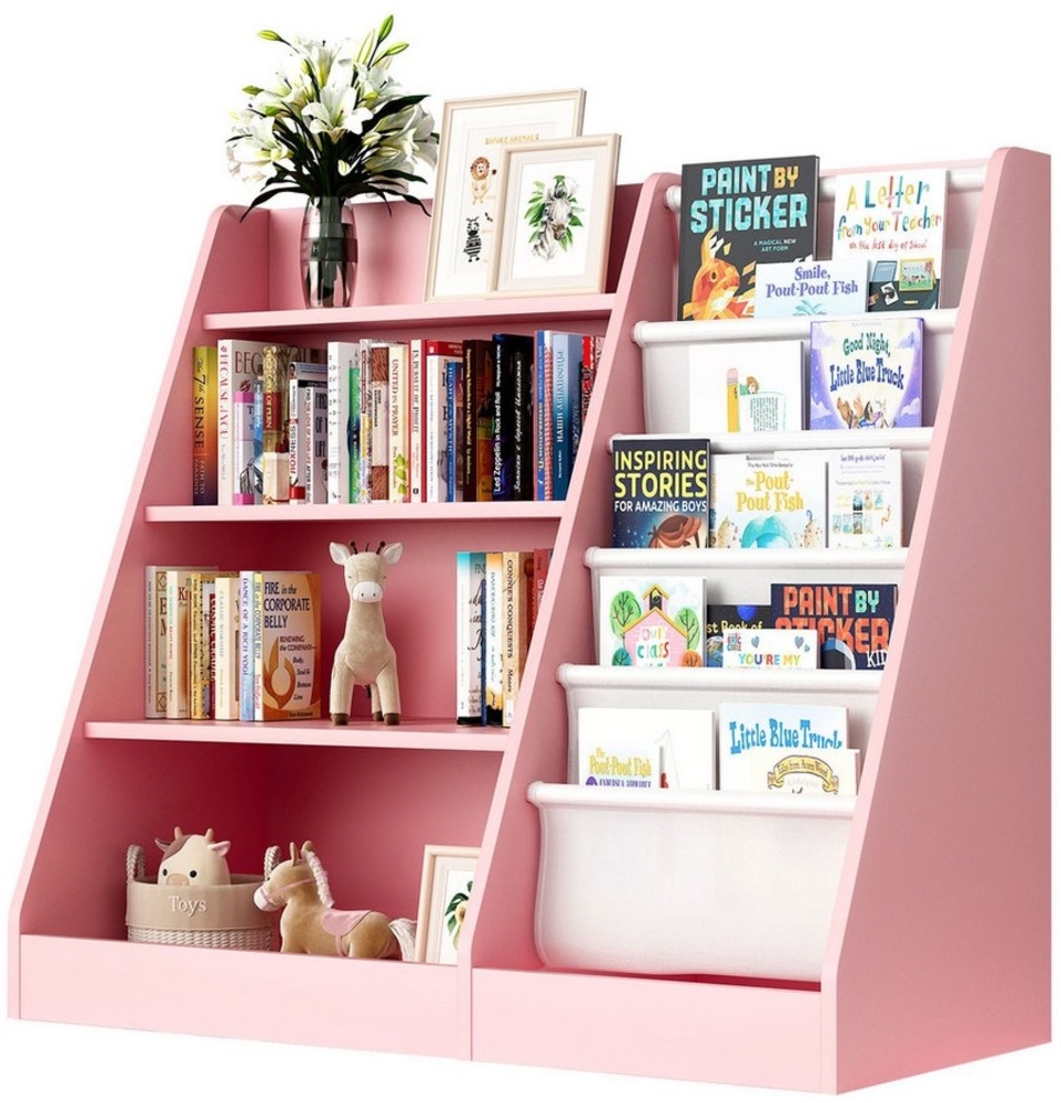 radelldar Bücherregal Kinderregal Spielzeugablage mit 5 Ablage und 4 offenen Fächern, für Kinderzimmer Bild 1