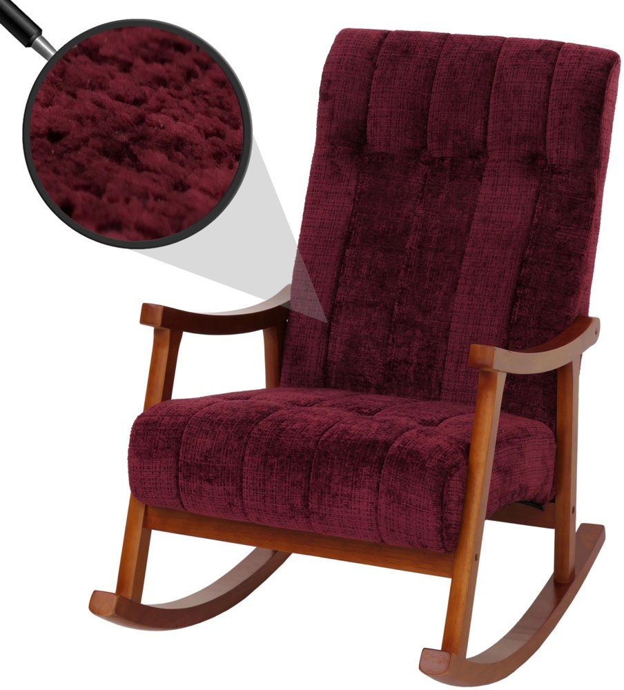 Schaukelstuhl HWC-K10, Relaxsessel, Holz FSC® Stoff/Textil Chenille (465g/m²) ~ bordeaux, Gestell Walnuss-Optik Bild 1