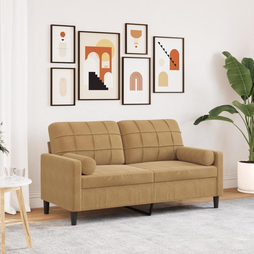 vidaXL 2-Sitzer-Sofa mit Zierkissen Braun 140 cm Samt 3278226 Bild 1