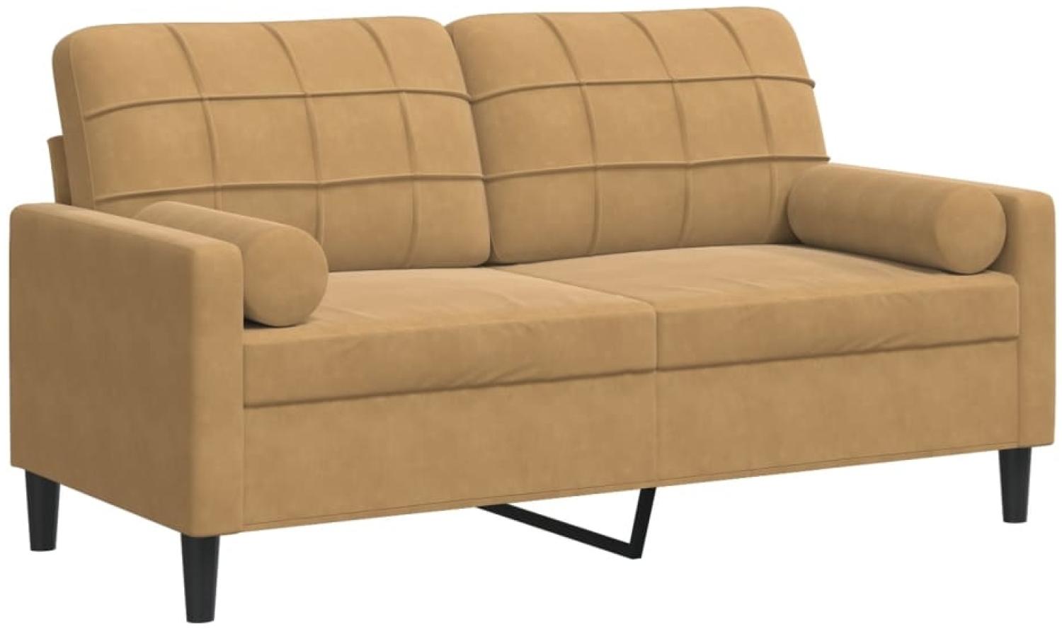 vidaXL 2-Sitzer-Sofa mit Zierkissen Braun 140 cm Samt 3278226 Bild 1
