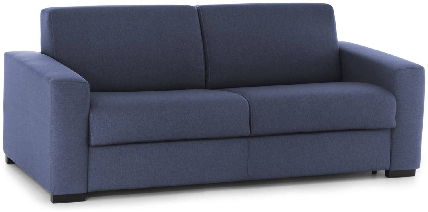 Dmora 2-Sitzer Schlafsofa Andymion, Wohnzimmersofa mit drehbarer Öffnung aus gepolstertem Stoff, Standardarmlehnen, 100 % Made in Italy, 200 x 95 x 90 cm, Blau Bild 1