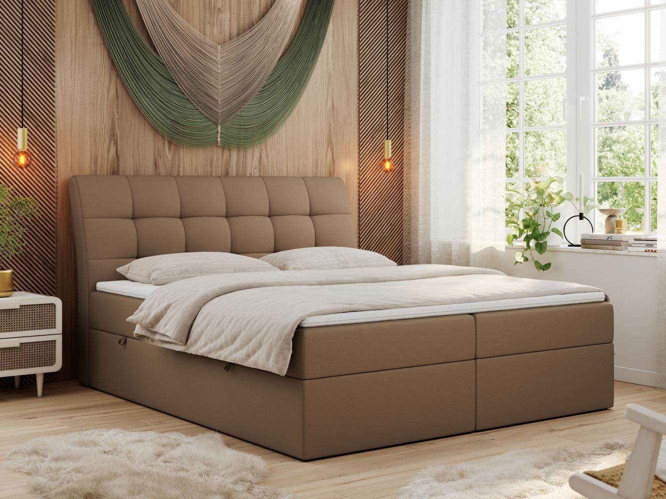 Boxspringbett Polsterbett mit Multipocket-Matratze und Topper - DIEGOS - 140x200cm - Braun Kunstleder - H4 Bild 1