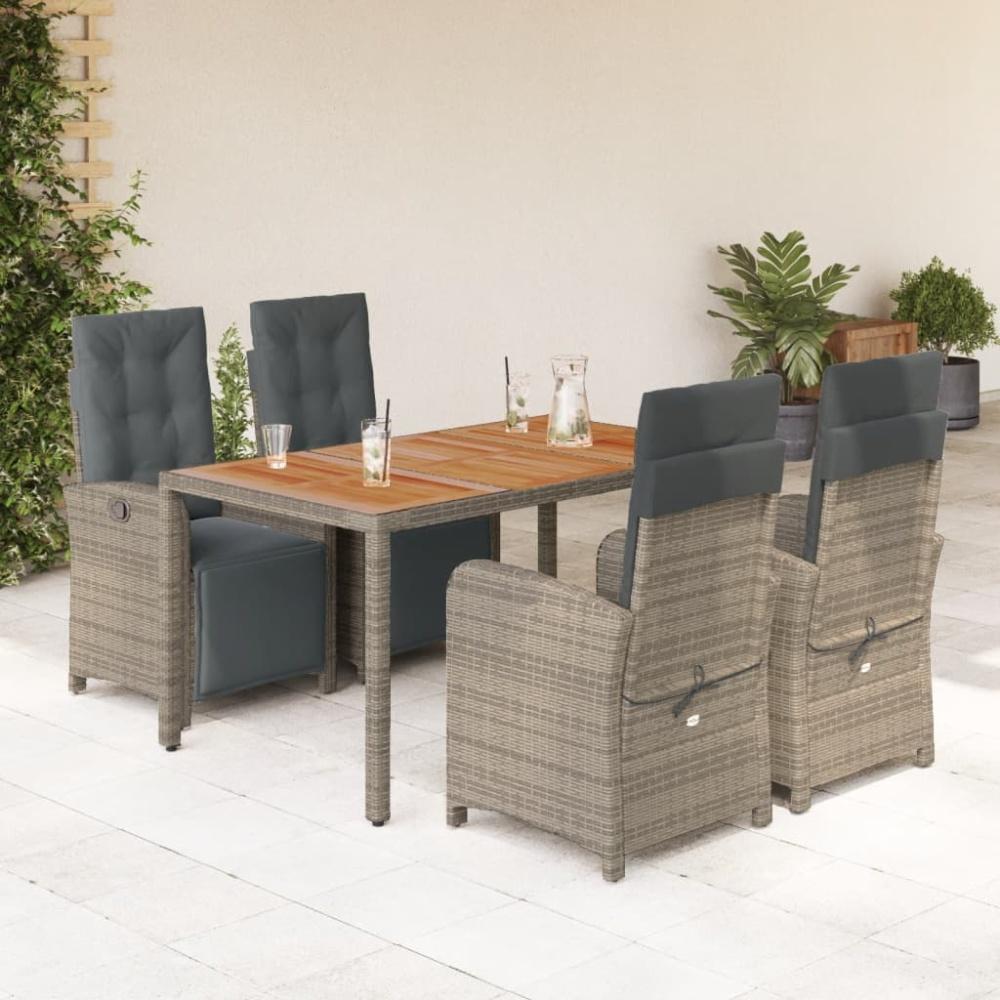 vidaXL 5-tlg. Garten-Essgruppe mit Kissen Grau Poly Rattan Bild 1