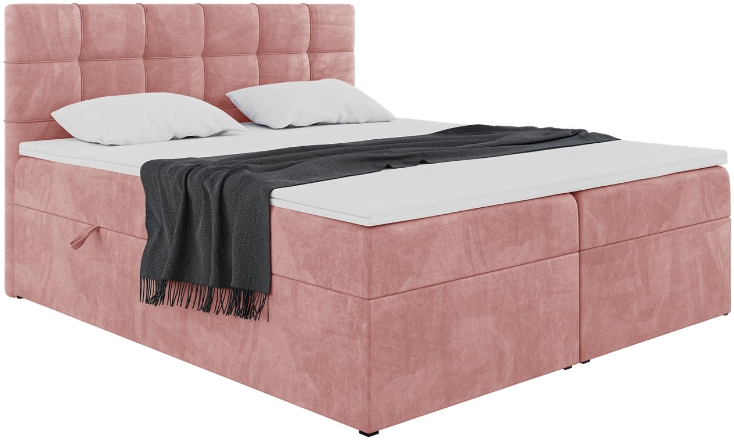 MEBLINI Boxspringbett TAPO 1 160x200 cm mit Bettkasten - H4/Rosa Samt Polsterbett - Doppelbett mit Topper & Taschenfederkern-Matratze Bild 1