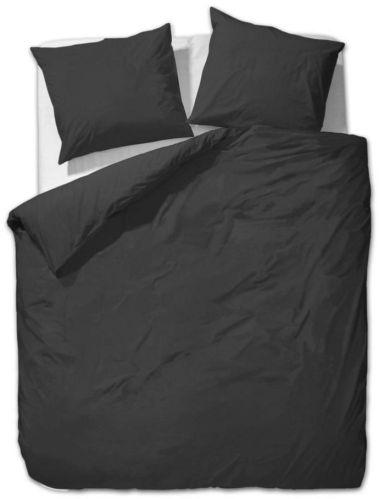 etérea Mako Satin Uni Bettwäsche Einfarbig 200x220 cm + 2Stk 80x80 cm Schwarz Bild 1