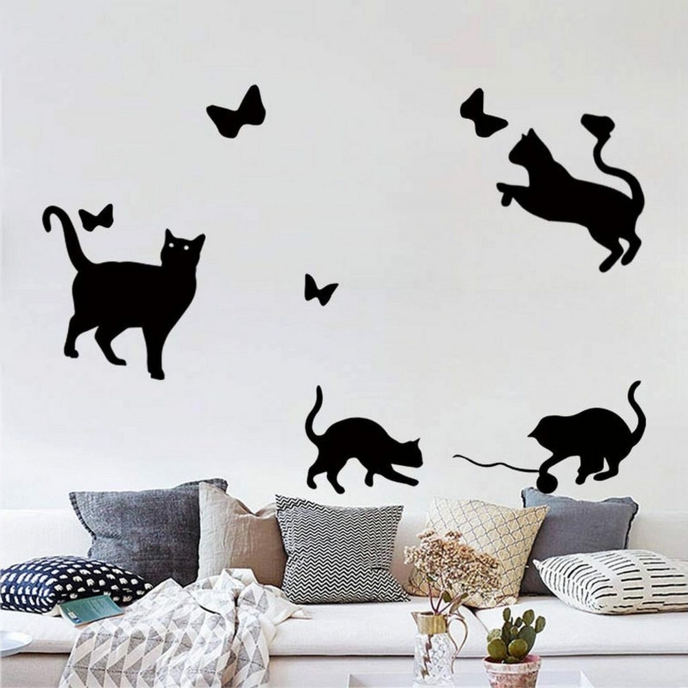 AUKUU Wandtattoo 39*84cm Kreative süße schwarze Katze Wandaufkleber, Zimmer Tierhandlung Wand Heimdekoration selbstklebendes Papier Bild 1