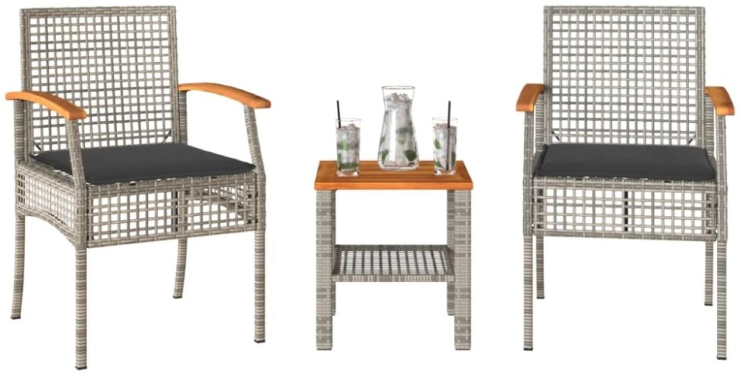 vidaXL 3-tlg. Bistro-Set mit Kissen Grau Poly Rattan Akazienholz 366260 Bild 1