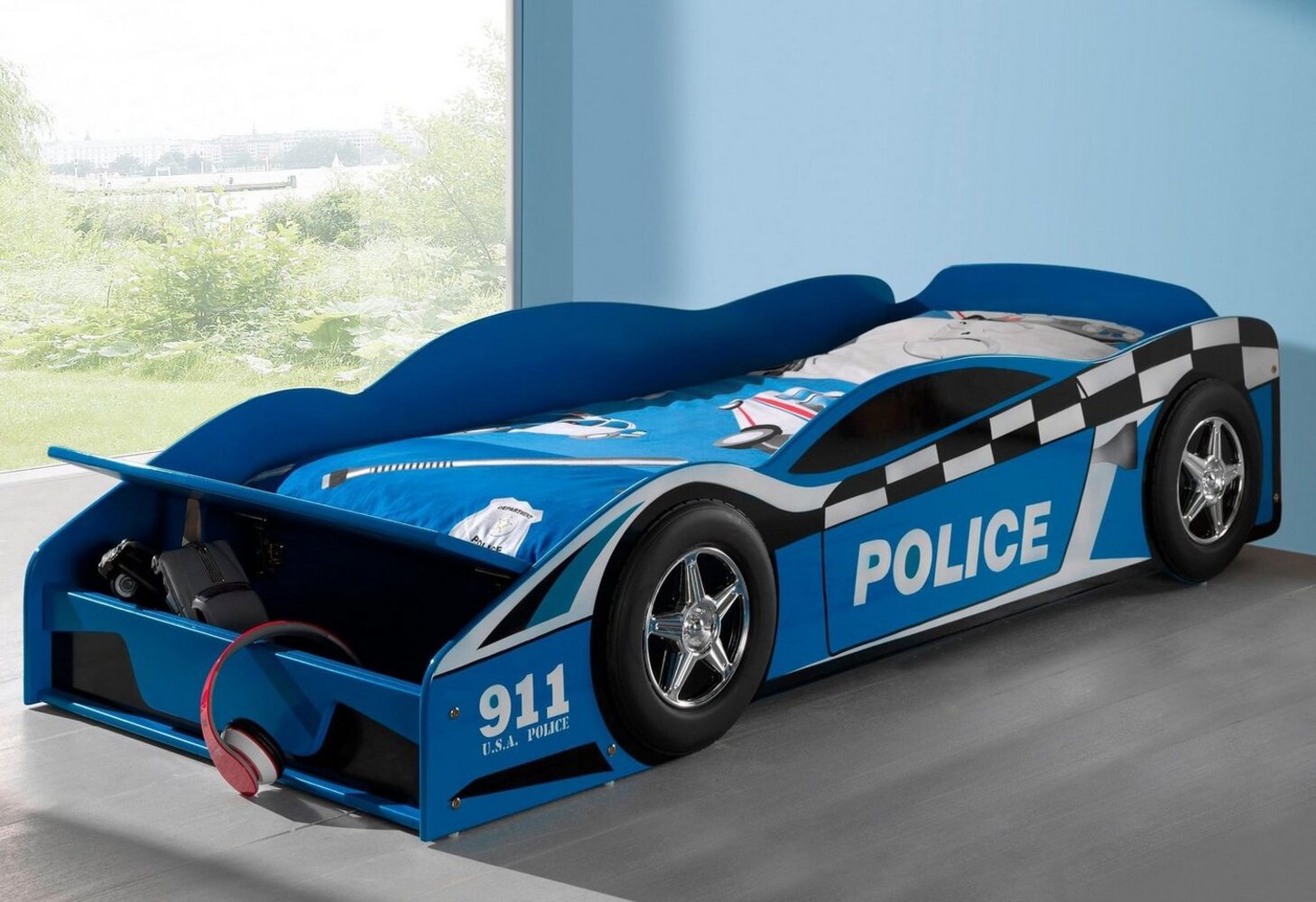 Vipack 'Police Car' Autobett 70x140 cm blau lackiert Bild 1