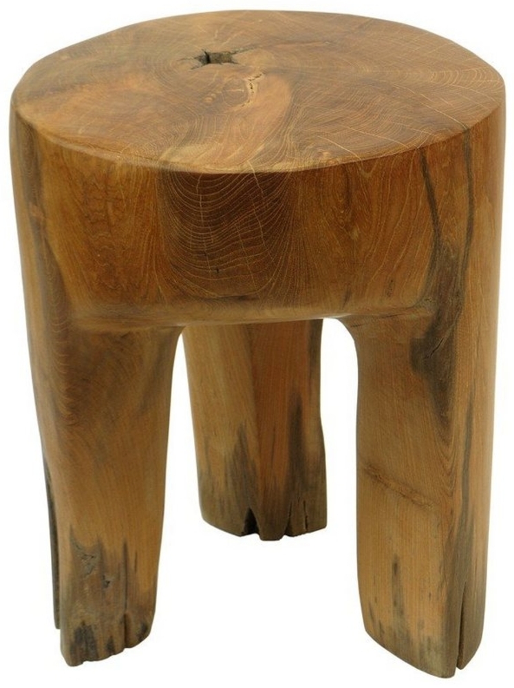 wohnfreuden Sitzhocker Teakholz Hocker geschliffen braun rund 30 cm, 1013 Bild 1