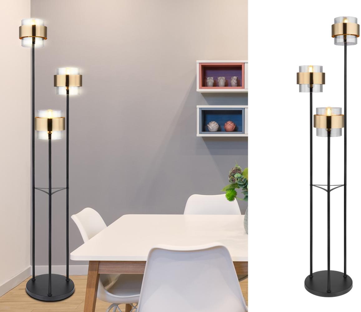 GLOBO LIGHTING LED Stehlampe, Leuchtmittel stufenweise über Fußschalter dimmbar, LED wechselbar, warmweiß, dimmbar ausgefallen-e modern-e Designer Rauchglas Gold-en, Höhe 167cm Bild 1