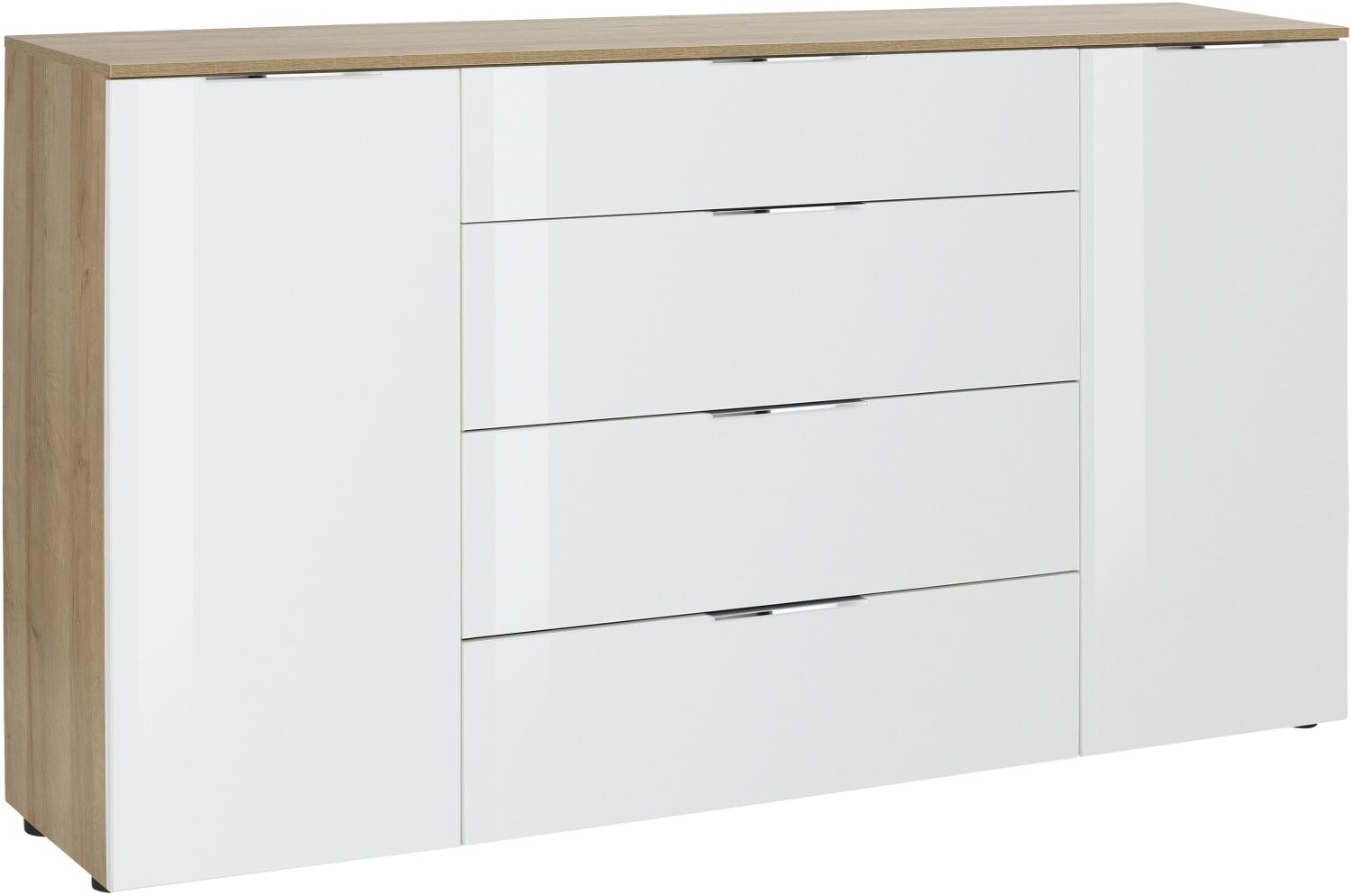 Kommode >TREND< (BxHxT: 180 x 100 x 40 cm) in Riviera Eiche - Weißglas Bild 1