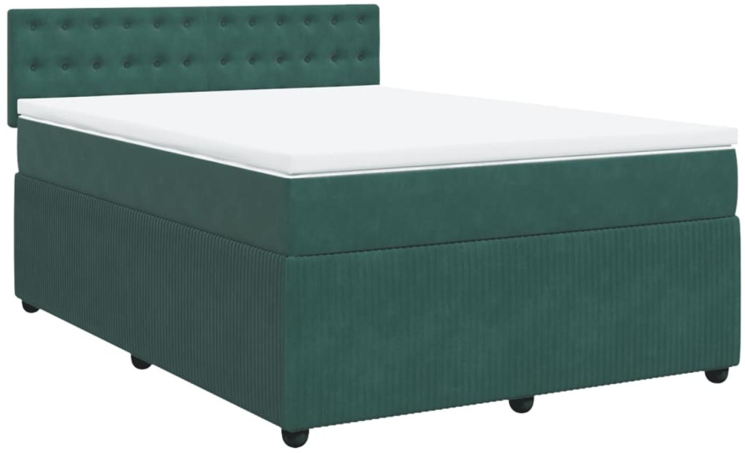 vidaXL Boxspringbett mit Matratze Dunkelgrün 140x200 cm Samt Bild 1