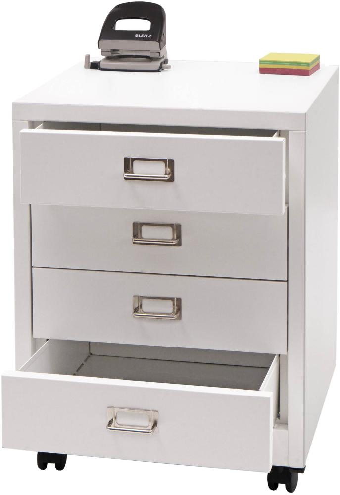 Rollcontainer HWC-L49, Schubladenschrank Stahlschrank Aktenschrank, Metall 55x40x41cm 4 Schubladen ~ weiß Bild 1