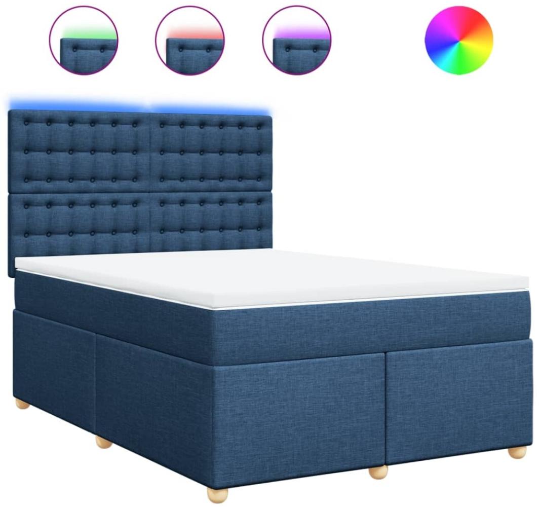 vidaXL Boxspringbett mit Matratze Blau 160x200 cm Stoff 3293651 Bild 1