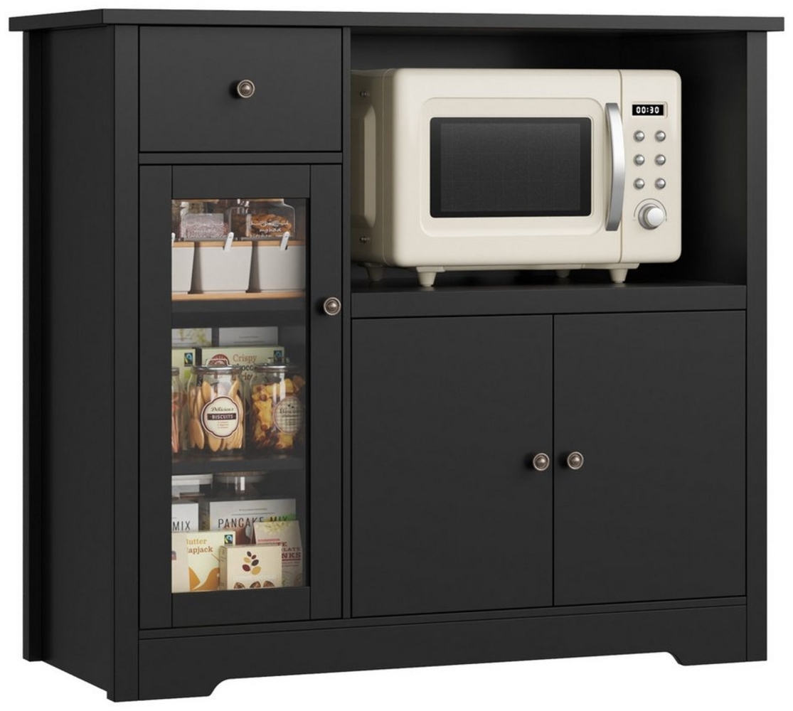 HOMECHO Buffet Küchenschrank weiß Mikrowellenregal mit Schubladen Ablagen Bild 1