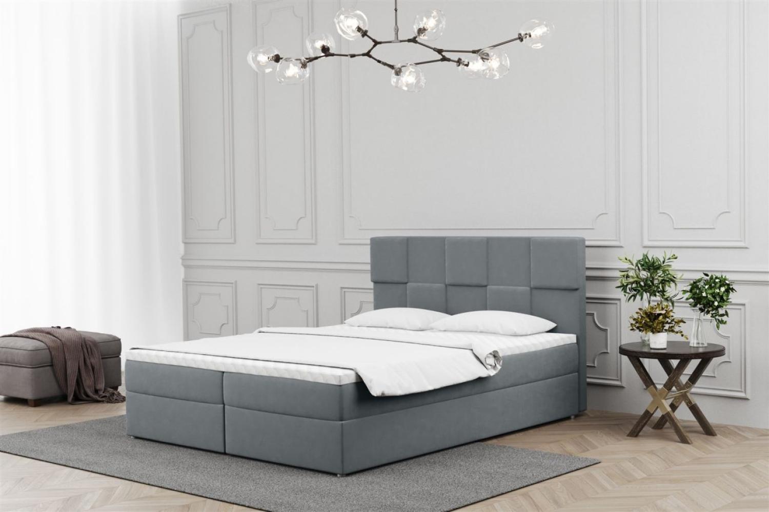 Boxspringbett Schlafzimmerbett JOLIE 160x200cm in Stoff Matt Velvet Grau Bild 1