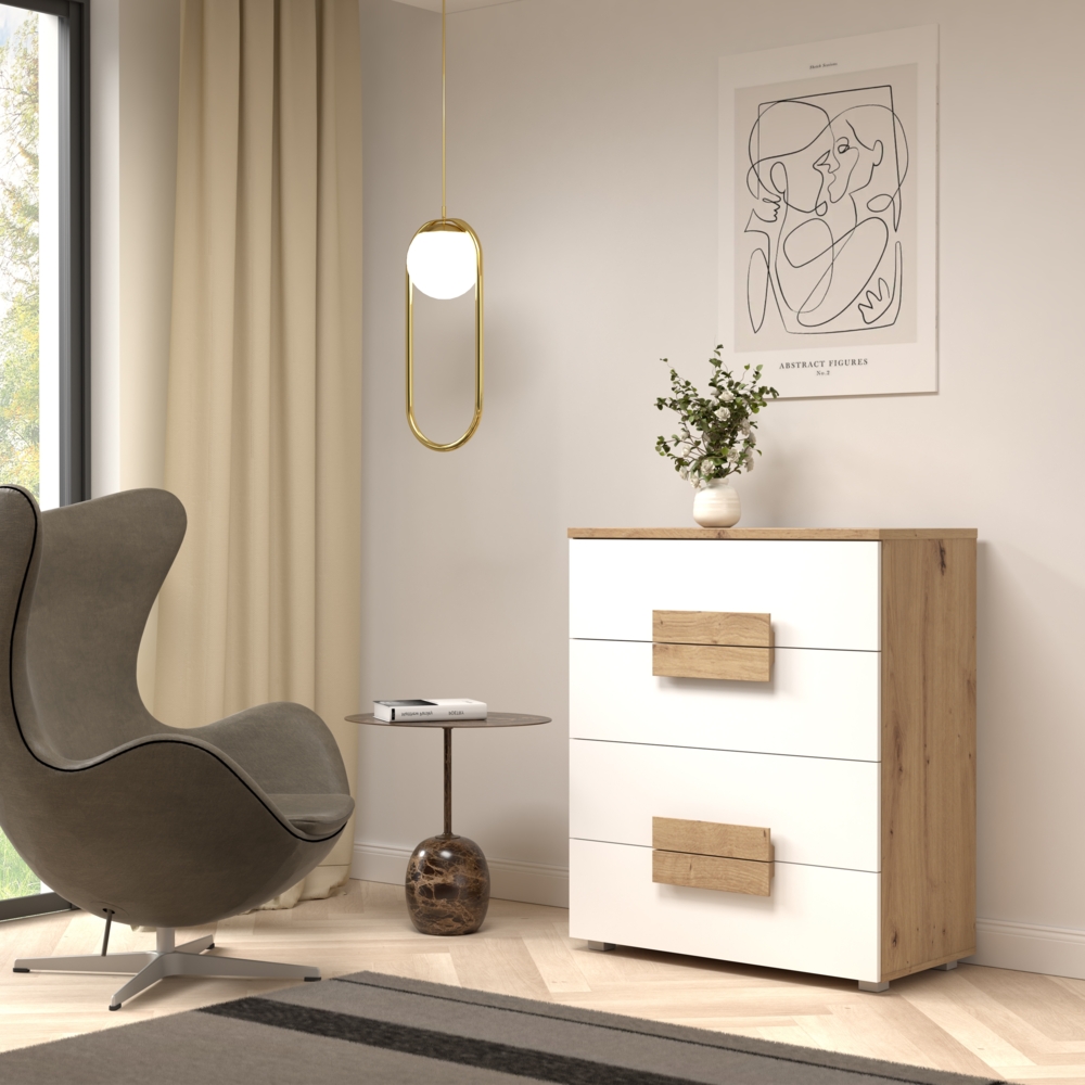 FORTE Arkina Kommode, Holzwerkstoff, Braun/Weiß, 80,4 x 94,9 x 41,3 cm Bild 1