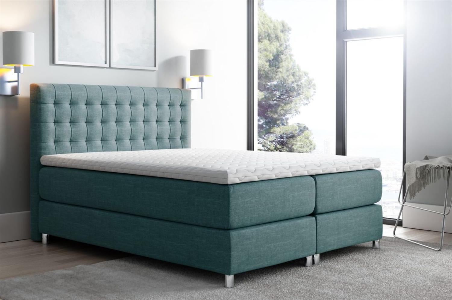 Boxspringbett BAROS Stoff Aqua Marine 160x200 cm Bild 1