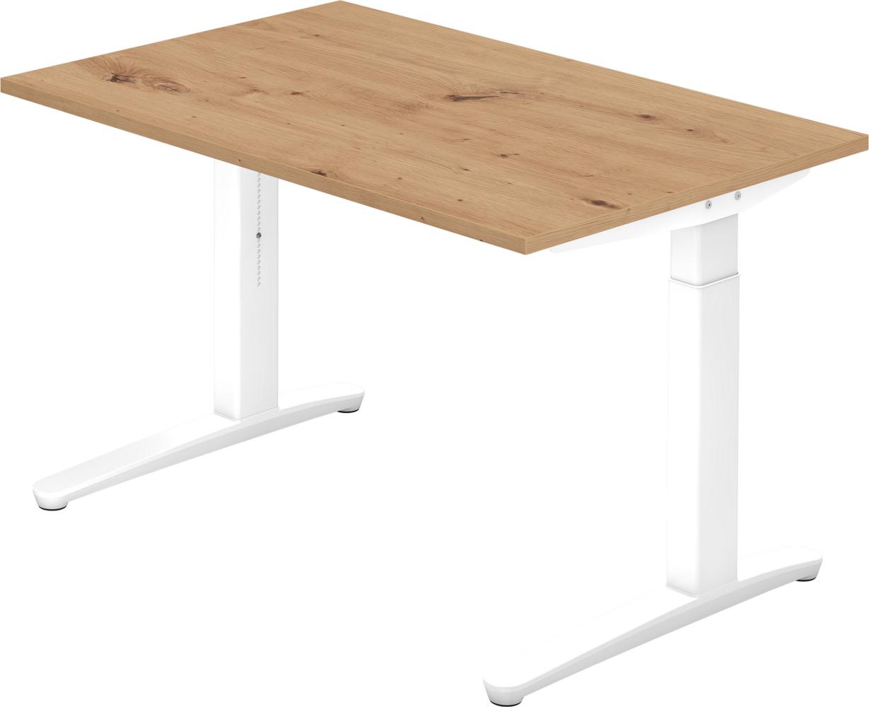 bümö® Design Schreibtisch XB-Serie höhenverstellbar, Tischplatte 120 x 80 cm in Asteiche, Gestell in weiß Bild 1