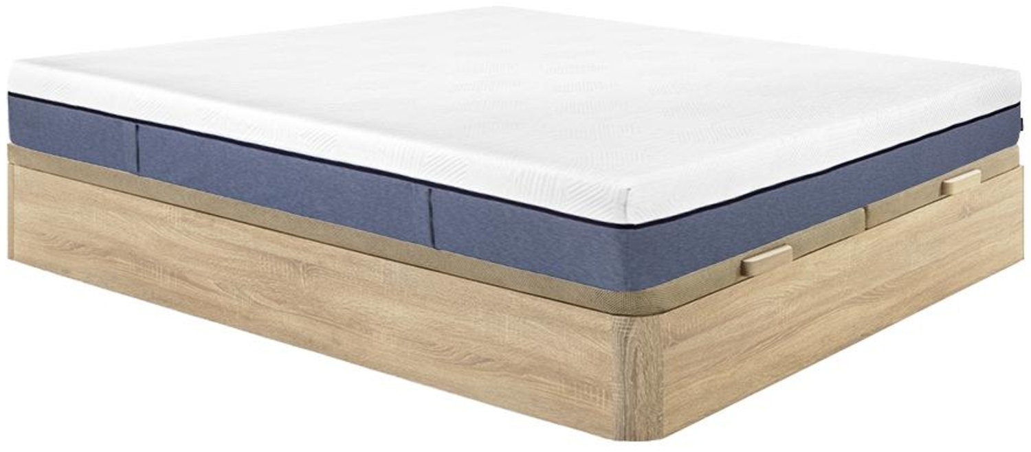 Vente-unique - Set aus Bettgestell mit Bettkasten + Matratze - 180 x 200 cm - 7-Zonen-Taschenfederkern & Memory Schaum - Stärke 24 cm - Holzfarben hell - KASUI von YSMÉE Bild 1